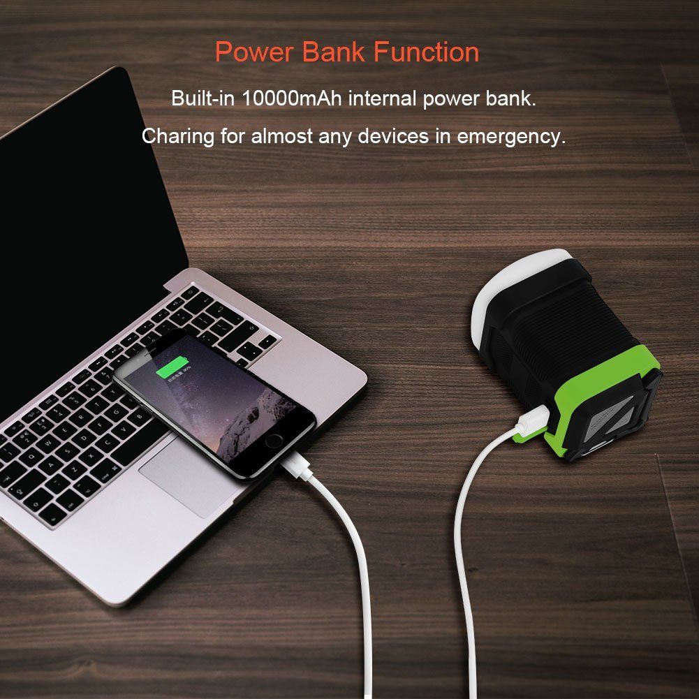 Lanterna de Camping Impermeável para Iluminação Externa e Power Bank de 10000 mAh Verde