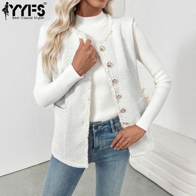 YYFS Women's Fashion Casual Solid Color Print Autumn Winter Sleeveless O-Neck Jackets & Coats