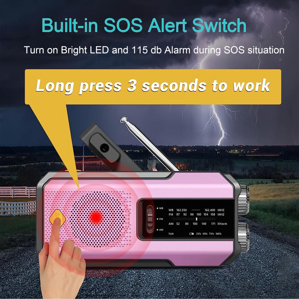 Hand Radio Portable AM/FM Radio, Weather Broadcast Emergency Hand Light Strip, Type-C Mobile Phone Charger and SOS Alarm Function