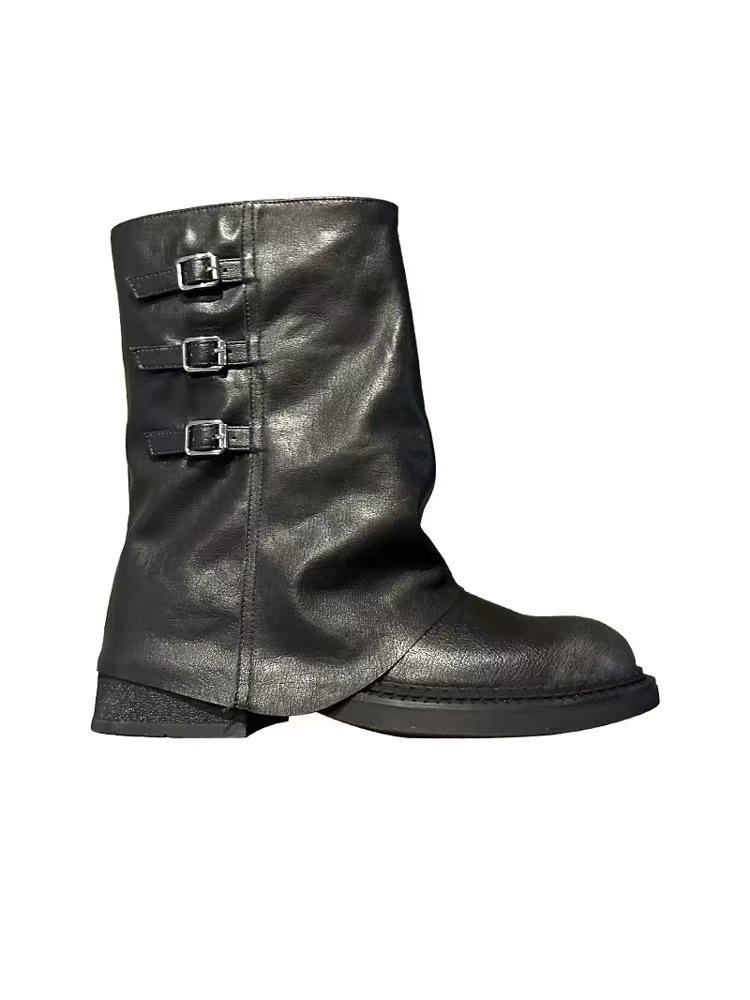 Ботинки Мартин из коровьей кожи на толстой подошве ретро ковбойские ботинки в западном стиле металлическая пряжка толстый каблук сапоги-трубы квадратный носок короткие ботинки детские 35 10469₽