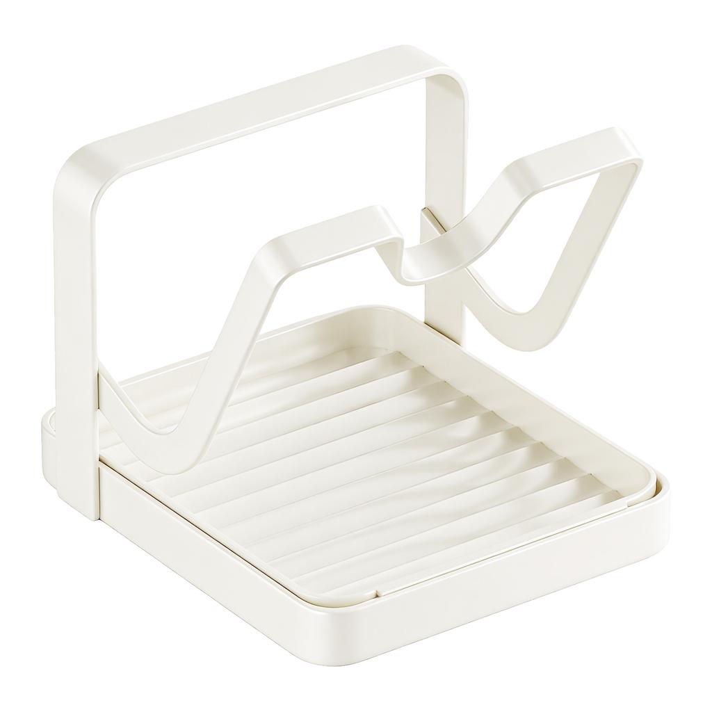 Countertop Pot Lid Organizer with Drip Tray and Spoon Rest Kitchen Pot Lid Organizer Stand for Cooking Lids and Utensils