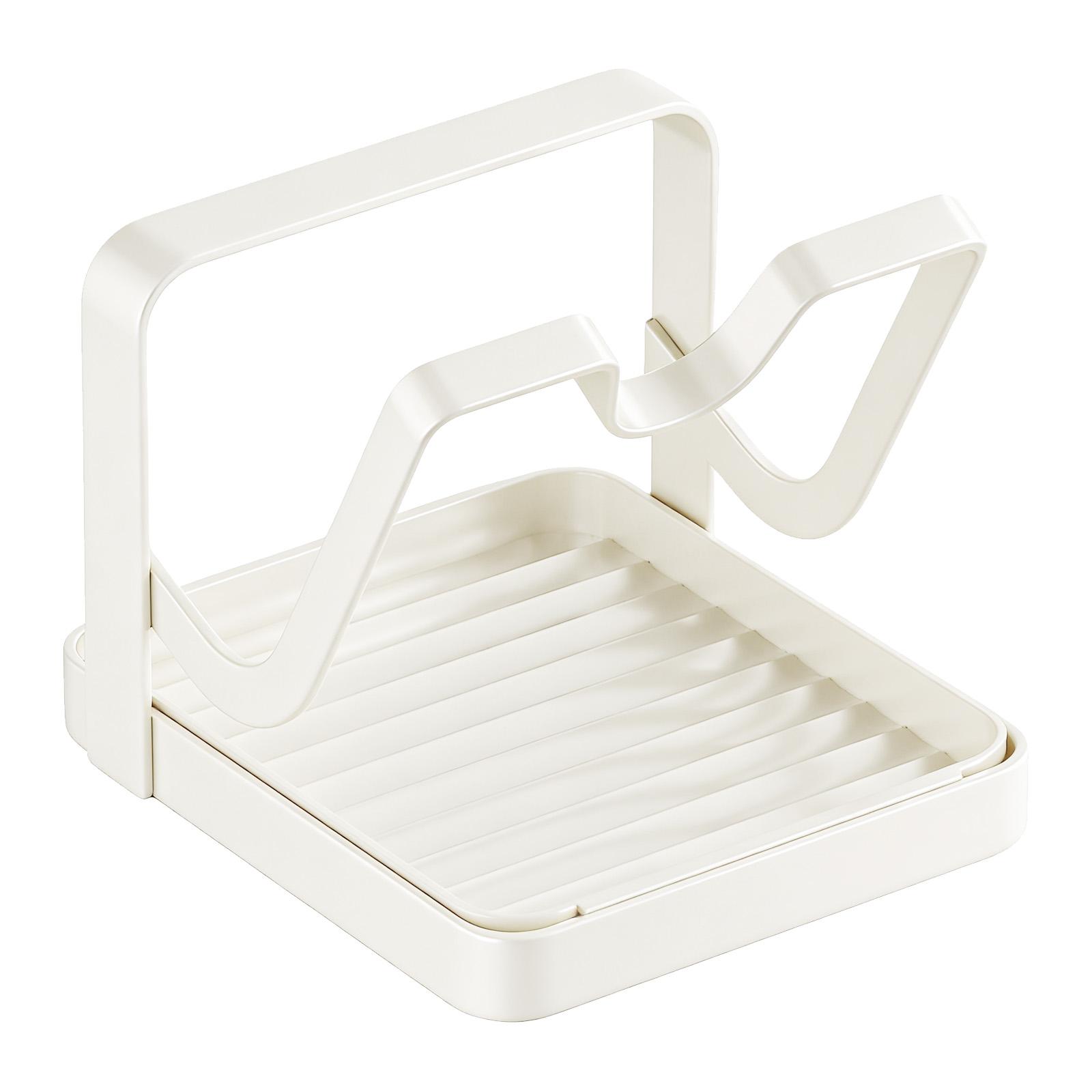 Countertop Pot Lid Organizer with Drip Tray and Spoon Rest Kitchen Pot Lid Storage Rack for Cooking Lids and Utensils