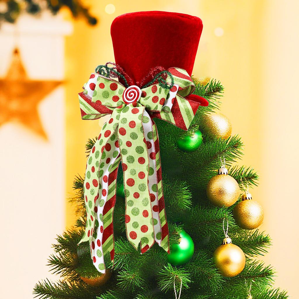 Christmas Tree Topper, 24 X 11 Inch Large Red Topper With Large Candy Bow, Christmas Tree Topper, Holiday Gift Decoration For Christmas Tree