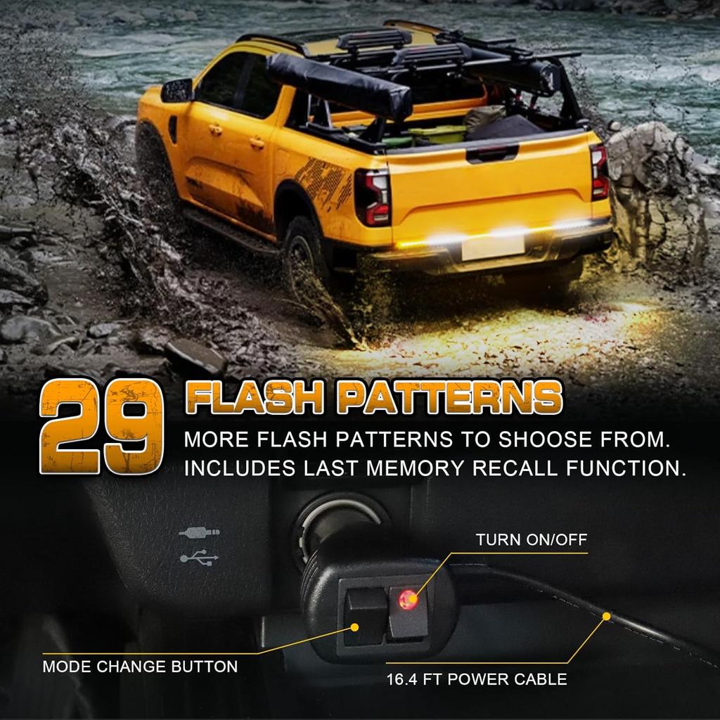 XRIDONSEN 48 Inch Truck Tailgate Strobe Lights Strip Rear Window Lights 288 LED Tail Emergency Light Bar Amber White Flashing Warning Hazard Safety