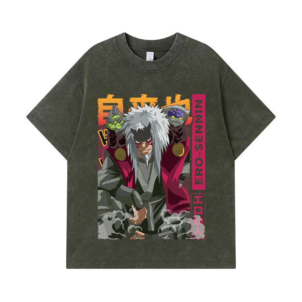 

275 GSM Washed T-shirts 100% Cotton Naruto V9 Jiraiya Print Unisex Heavy Cotton T Shirt S армия зеленый