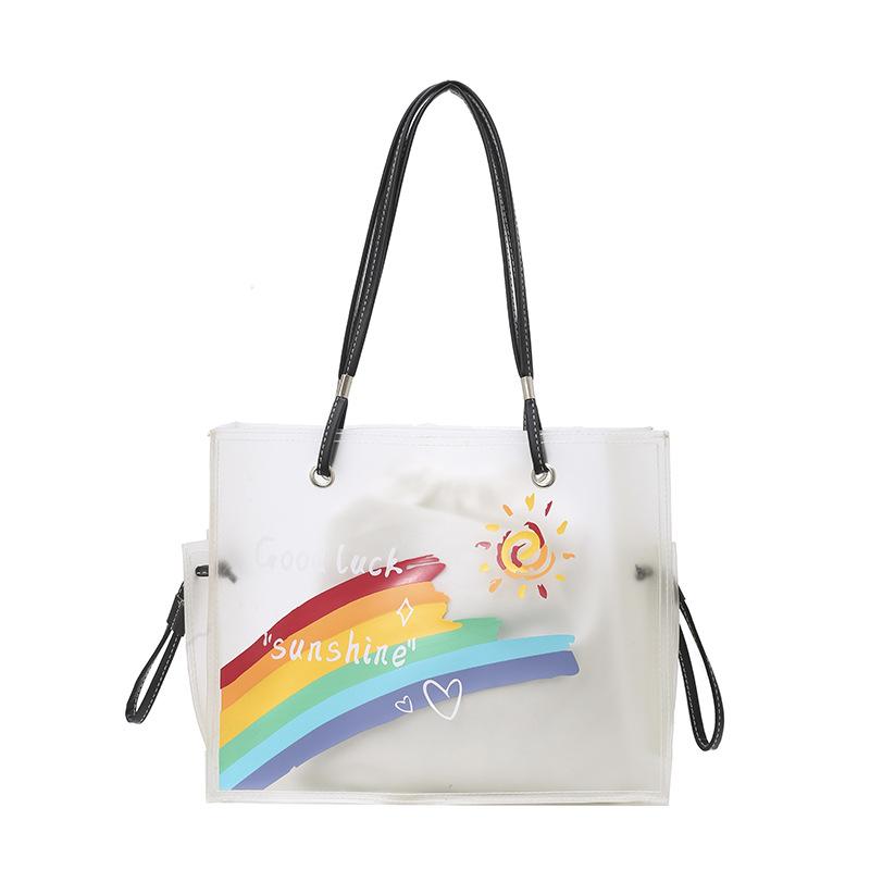 Summer bag 2025 new fashion pvc transparent jelly bag sweet girl large capacity versatile tote bag tide