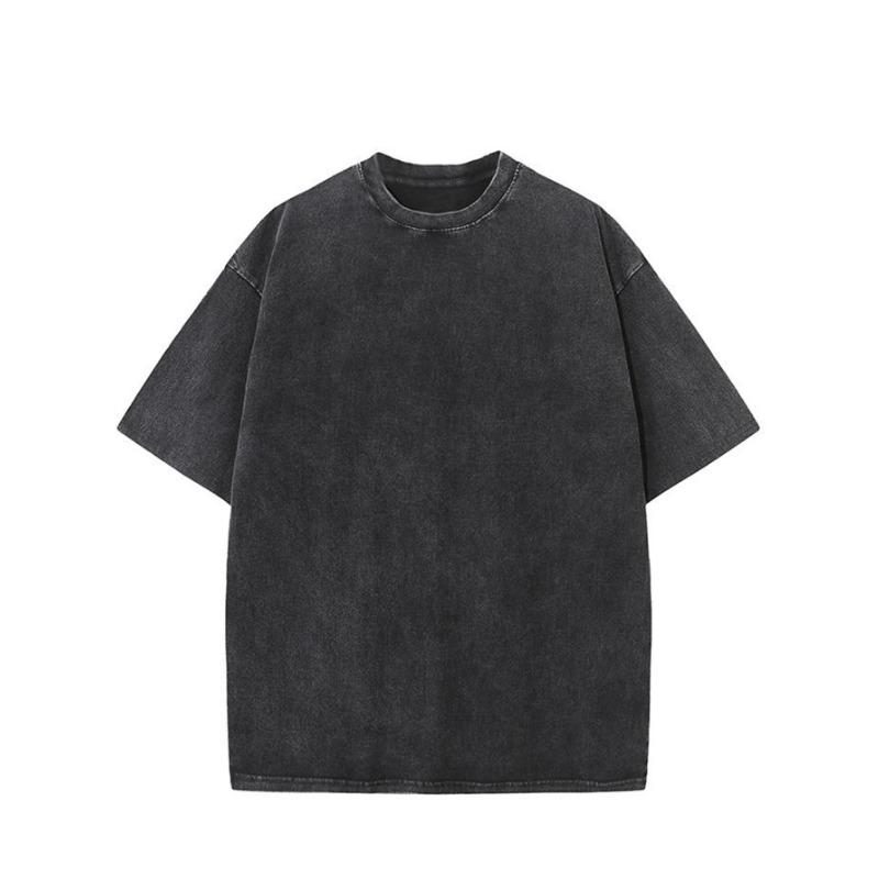 Men's Oversized Washed Gray T-Shirt Vintage Crew Neck Short Sleeve Casual Basic Top