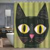 Stylish Black Cat Face Shower Curtain Machine Washable All Season Waterproof Privacy Protection Art Design Modern 12Hooks