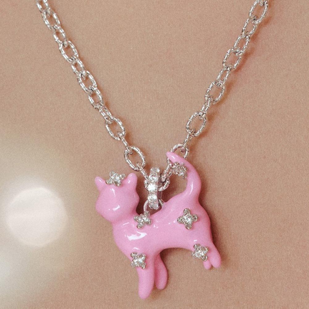 Cartoon Bear Pearl Necklace Clavicle Chain Women's Choker Chic Cat Pedant Necklace  Girls