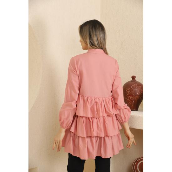 Women's Layered Sleeves Elastic Buttoned Tunic