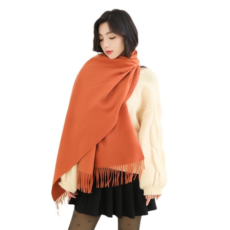Wool Scarf Shawl High End Versatile Solid Color Scarf for Women Winter Thickened Korean Cashmere Scarf