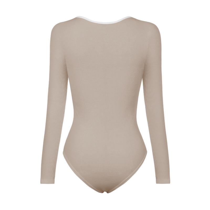 Herbst und Winter Neue Jumpsuits mit eckigem Ausschnitt und Slim Fit T-Shirt Damen Langarm Basic Sexy Romper T-Shirt Frau Uni Lässig Elegant Body Tee 25550