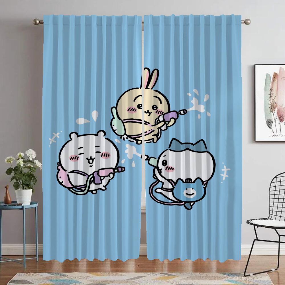 Chiikawas Blackout Curtains for Living Room Curtain Halloween Decoration Kitchen Curtains 2 Pieces Tulle for Bedroom Partition