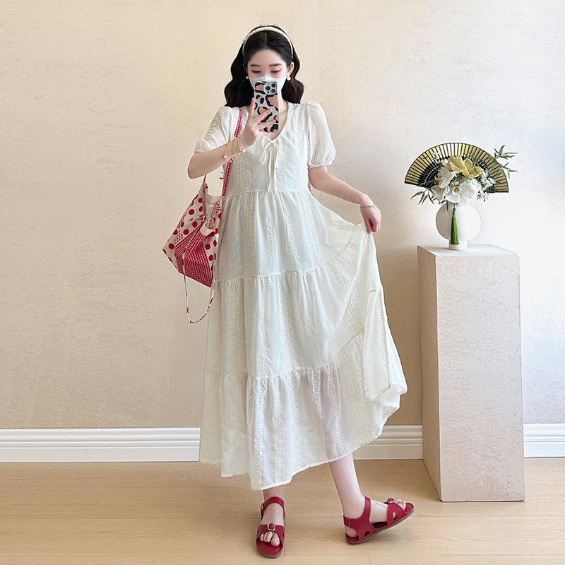 

Maternity Summer Dress 2026: Simple, Fashionable Korean Loose Fit Plus Size with Embroidery L
