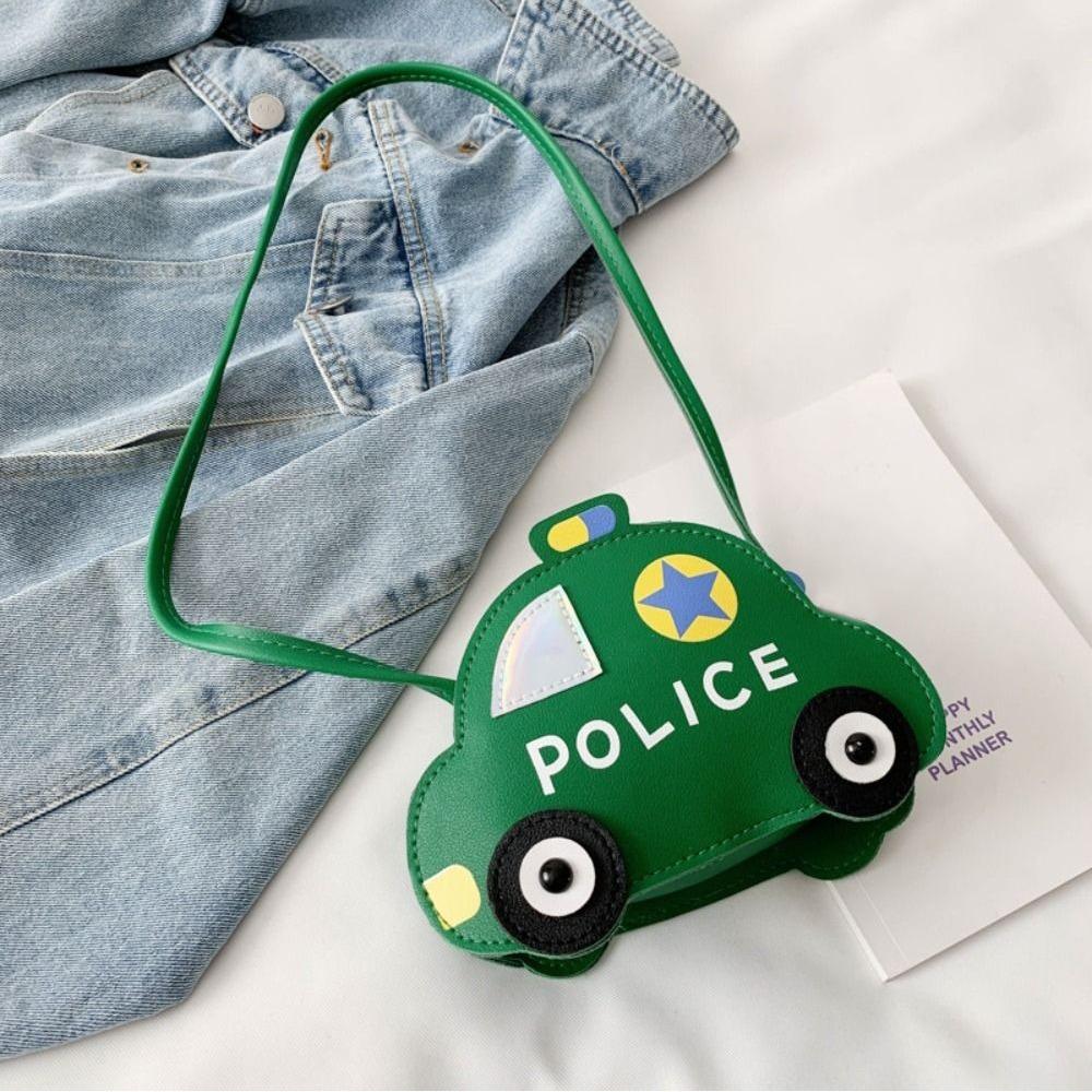 

Cute PU Leather Children s Shoulder Bag 3D Splicing Crossbody Bag Cartoon Car Shape Handbag for зелений