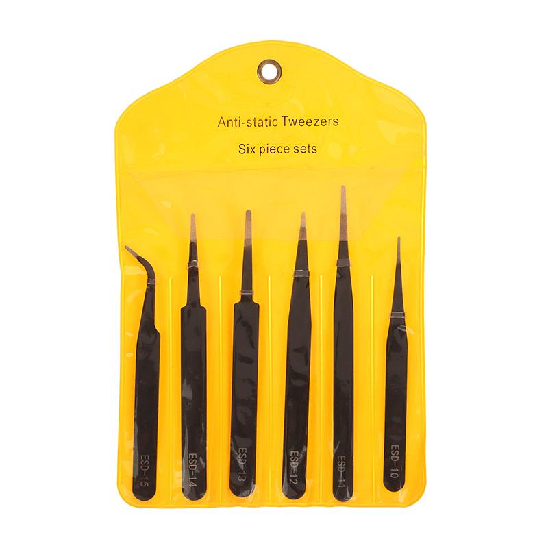 

6 шт. Прочный инструмент из нержавеющей стали для ремонта электроники и моделирования процессов, гибки и прецизионный ESD антистатический набор пинцетов
