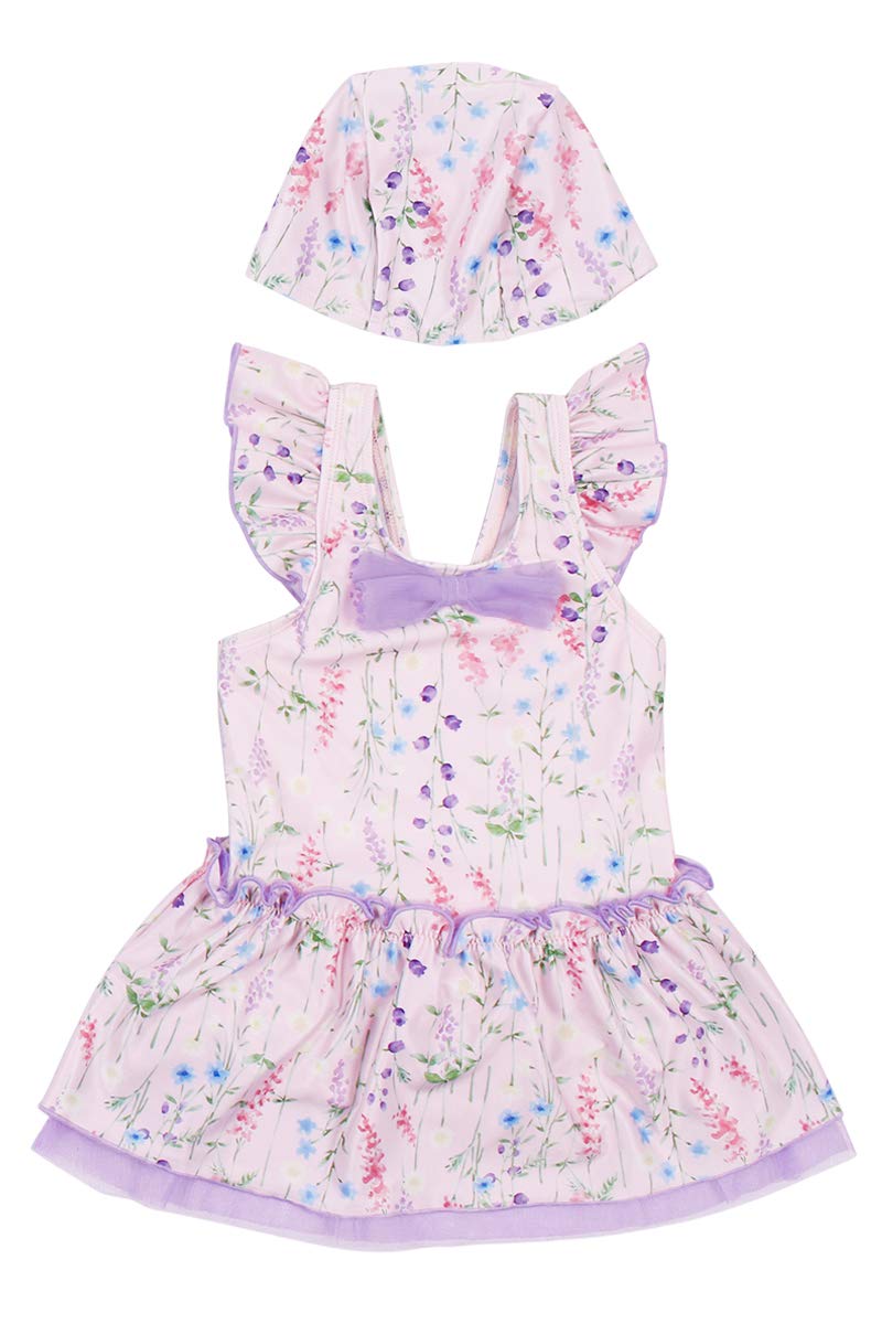 

Botanical Swim Cap 110cm [Gelato Toddler] Girls One-Piece Swimsuit, Kids, Watercolor, Flower, Included, Pink, розовый