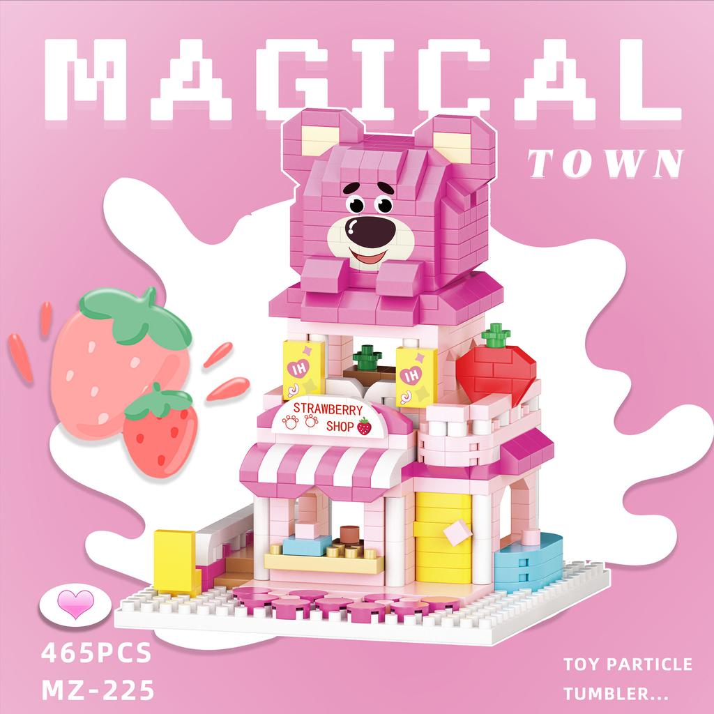Sanrio Building Blocks Disney Kuromi My Melody Strawberry Bear Pochacco Small Pellet Street Scene Jigsaw Toy Model Gift
