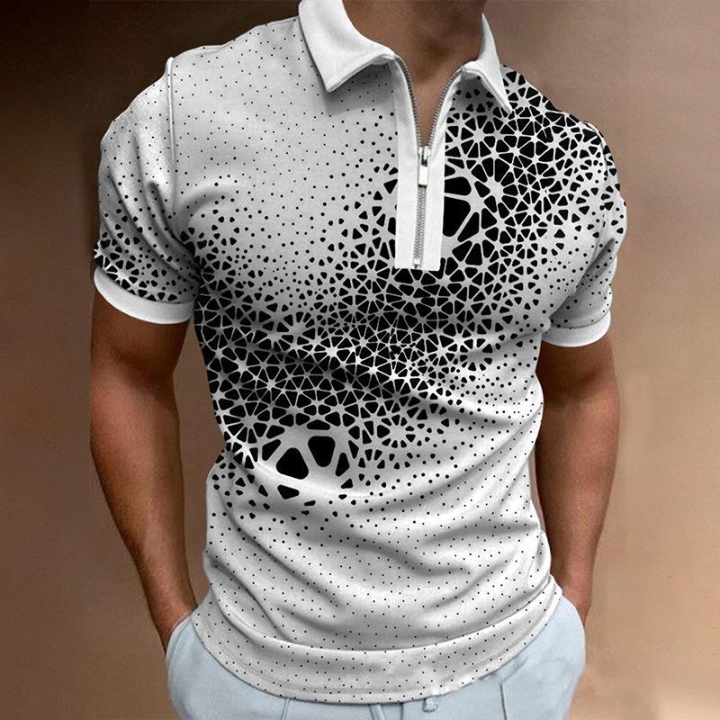 Men'S Polo Shirt Men'S Casual Short Sleeve Lapel T-Shirt 3D Printed Short Sleeve Zipper Polo