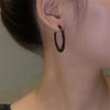 Light luxury C-shape Black Crystal Hoop Earrings Large Circle Geometric Earrings Women Elegant Jewelry Gifts