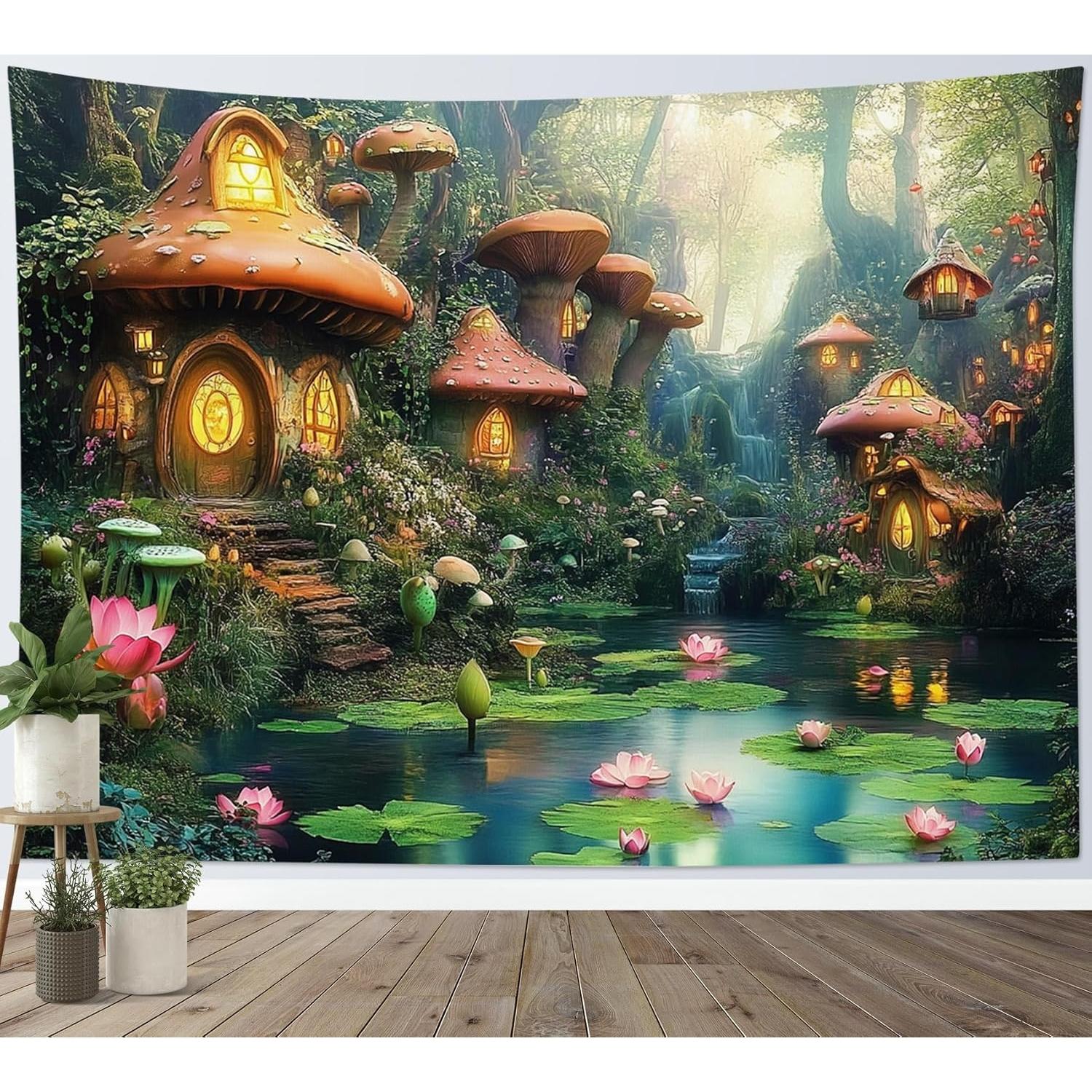 Forest Fantasy Magic Mushroom Tapestry 75x100