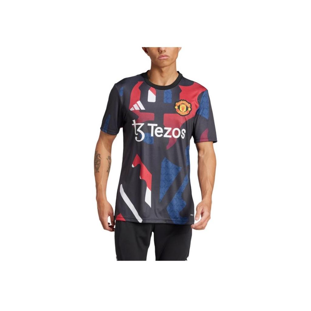 Adidas MUFC Preshi Fashion Crew Neck Pullover Short Sleeve Football Shirt Men Tops Black Red Han-Jade-White JD7147