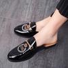 Spring/Summer Men's Patent Leather Mules - Trendy, Breathable, Casual with Fashion Embroidery.