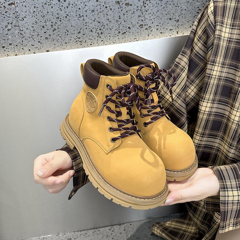 Martin boots women's 2025 autumn new thick-soled big head British style short boots outdoor casual versatile big yellow boots women's