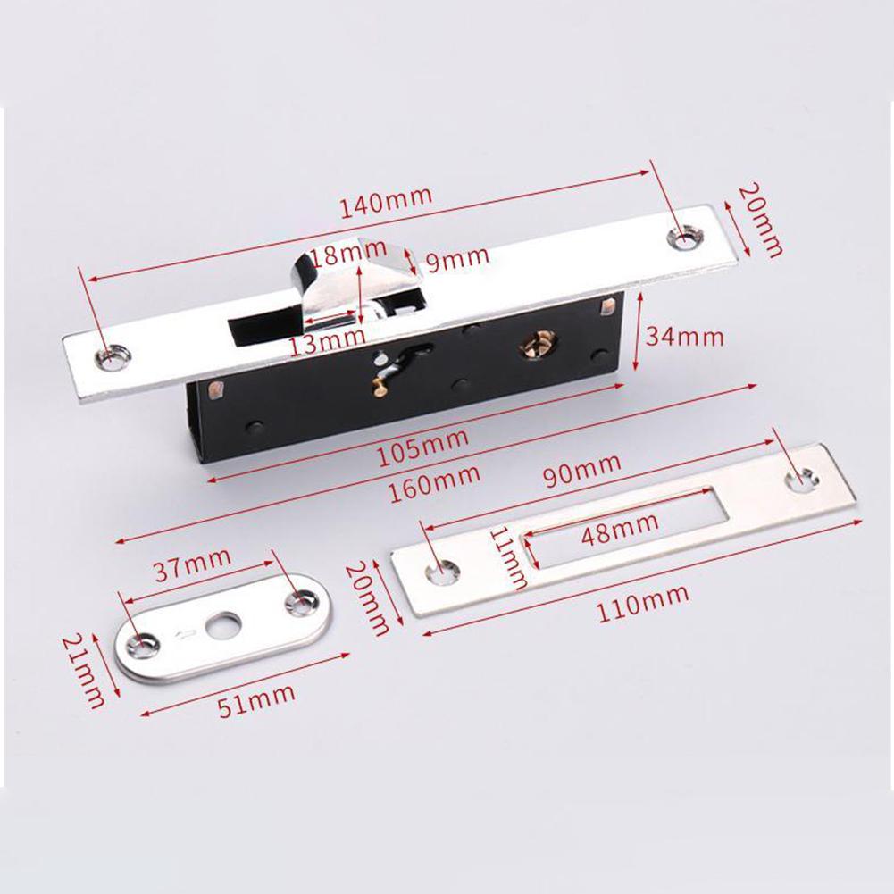 Door Lock Body Sliding Narrow Stile Sliding Door Mortise Door Lock Security Anti-Theft Lock Body Aluminum Alloy  Hook Lock