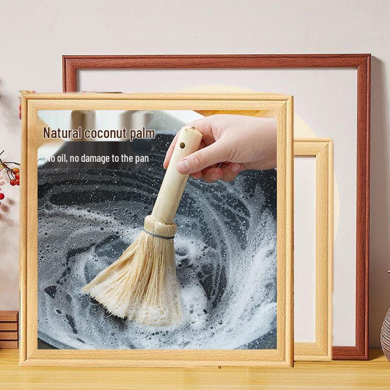 Long-Handled Coconut Fiber Dishwashing Brush - Non-Scratch, Non-Stick, Decontamination Cleaning Tool