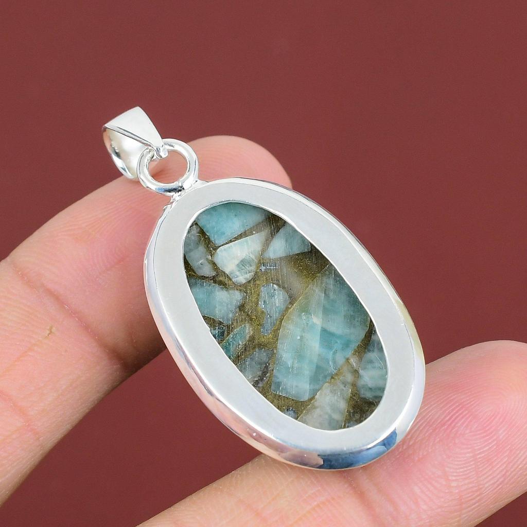 Copper Amazonite Pendant Gemstone Pendant Decent Jewelry 925 Sterling Silver Pendant Brand New Pendant Handmade Silver Jewelry Gifts For Mom