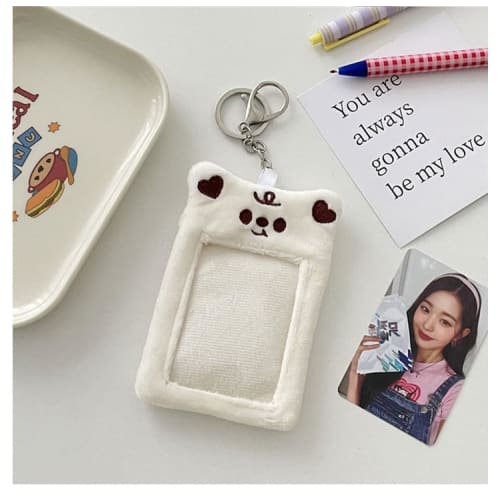 Fluffy Animal Trading Card Holder, Korean Trading Card Storage Case, Instax Case, Photo Case, Convenient Plush Toy, Fluffy Keychain, Portable, Card Ca