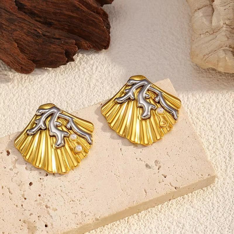 Modische Geometrische Design Schalentextur Ohrringe Modische Edelstahl Seestern Perlenohrringe Für Frau Tägliches Tragen Party Geschenk