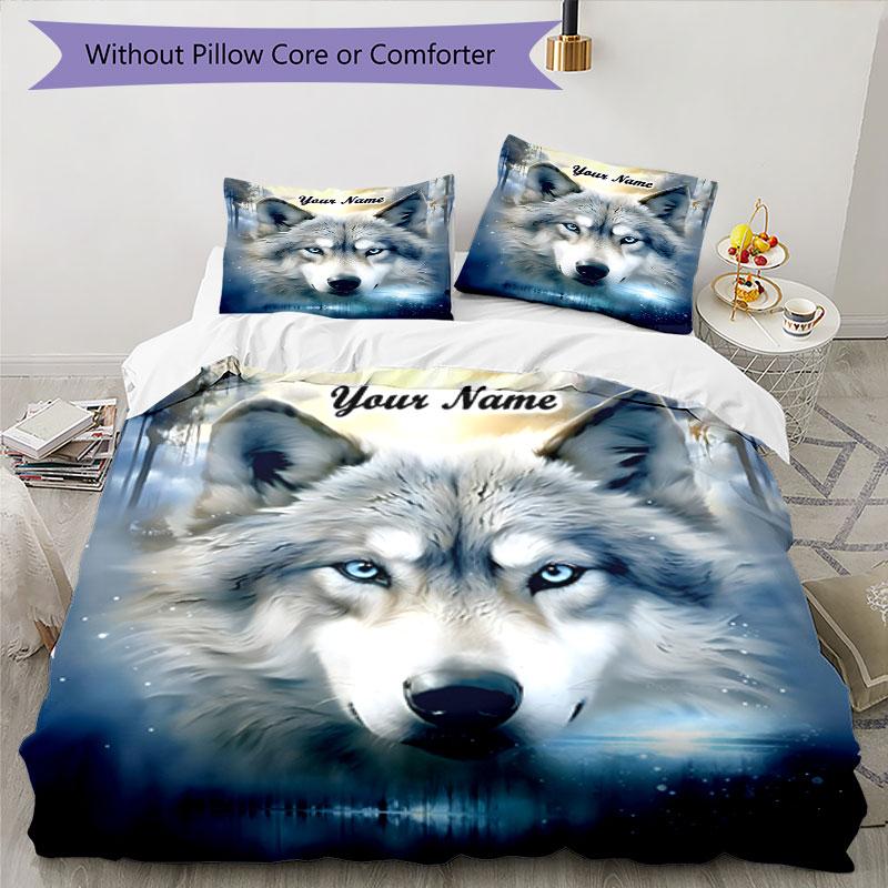 3PC Custom Name Wolf Spirit Reflection Bedding Set Duvet Cover Closure Includes 1 Duvet Cover & 2 Pillowcases for Bedroom