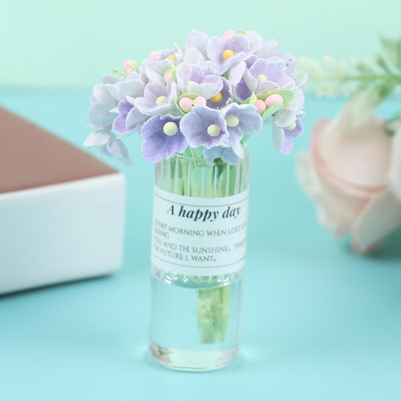 1:12 Dollhouse Miniature Jasmine Hydrangea Flower Green Plant Vase Flowerpot Vase Jar Model Furniture Decoration Accessories