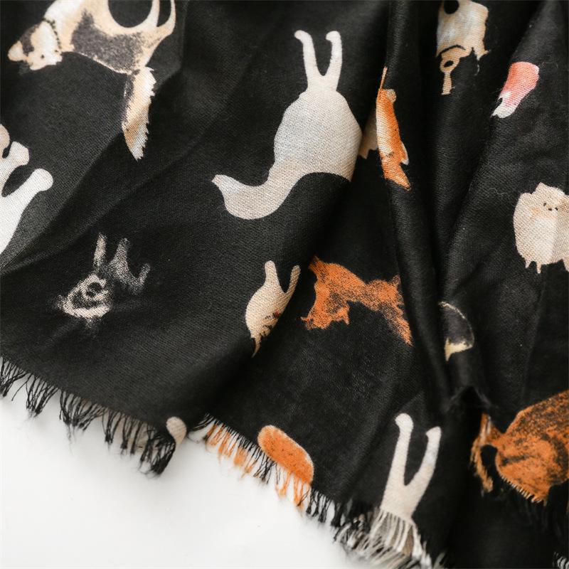 Autumn/Winter Cotton Linen Feel Scarf with Cute Dog Design - Women's Warm Shawl