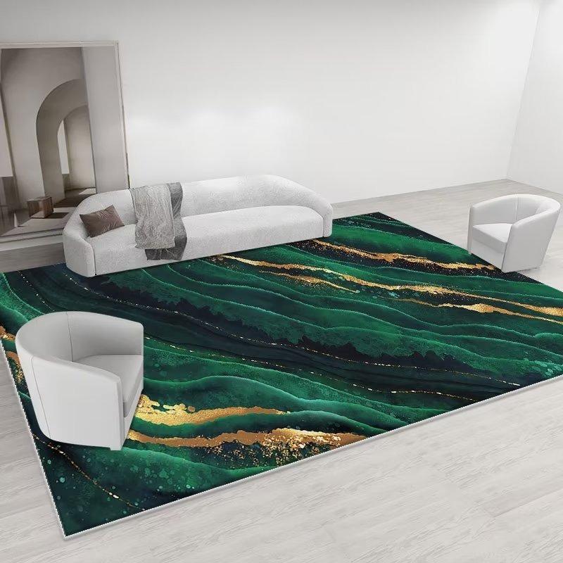 Modern Luxury Large Size Living Room Carpet Green Golden Flannel Decoration Bedroom Rug Antiskid Machine Washable Sofa Floor Mat