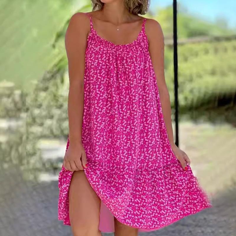 1PC Women A-line Dress Polyester Beach Dress Sundress Floral Printed Loose Sleeveless