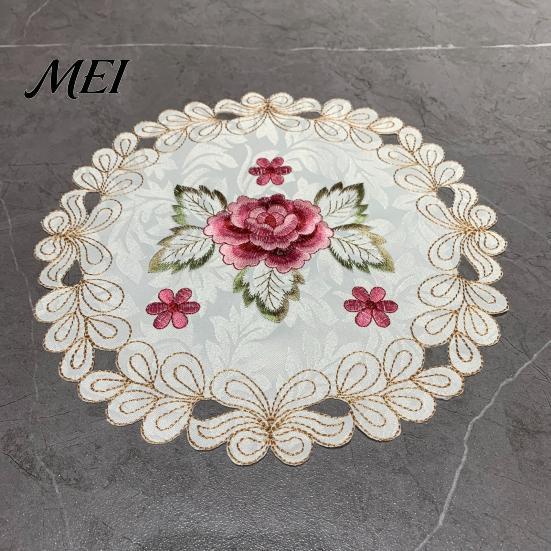 Cup Coaster Mat Embroidered Flower Placemat, Round Floral Heat Resistant Table Dinner Plate Placemat Protector for Dining Vase Wedding Party