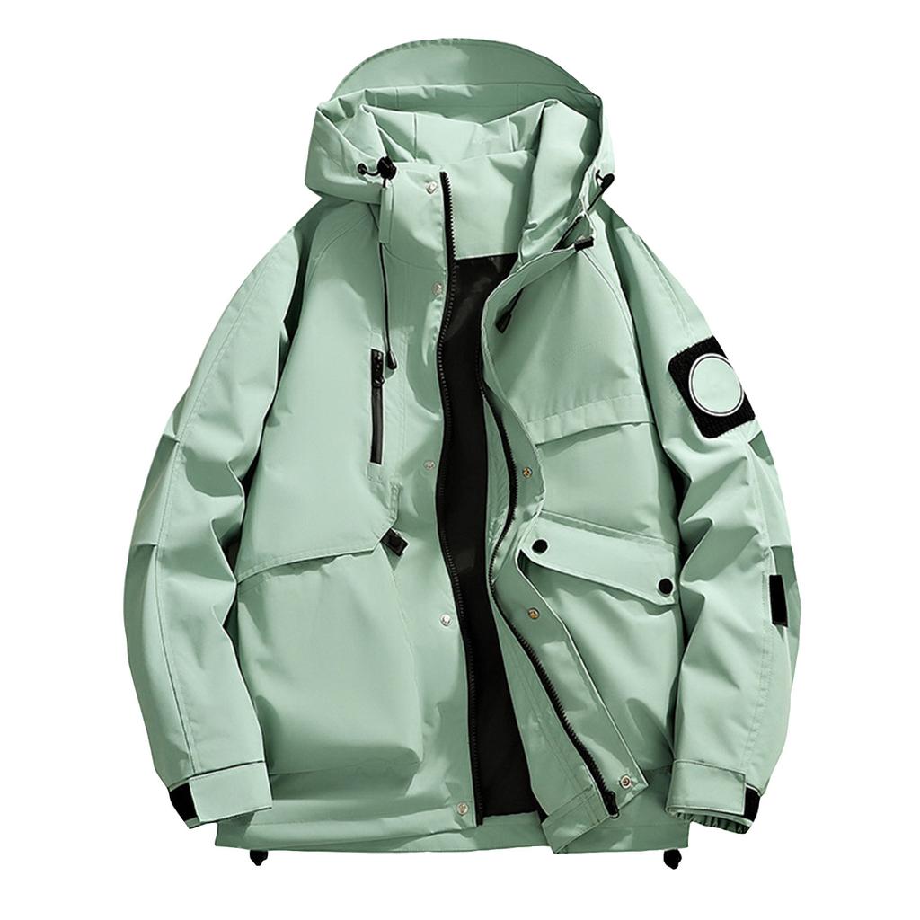 Unisex ensfarget utendørs arbeidsklær avslappet løs glidelåslomme varm langermet jakke