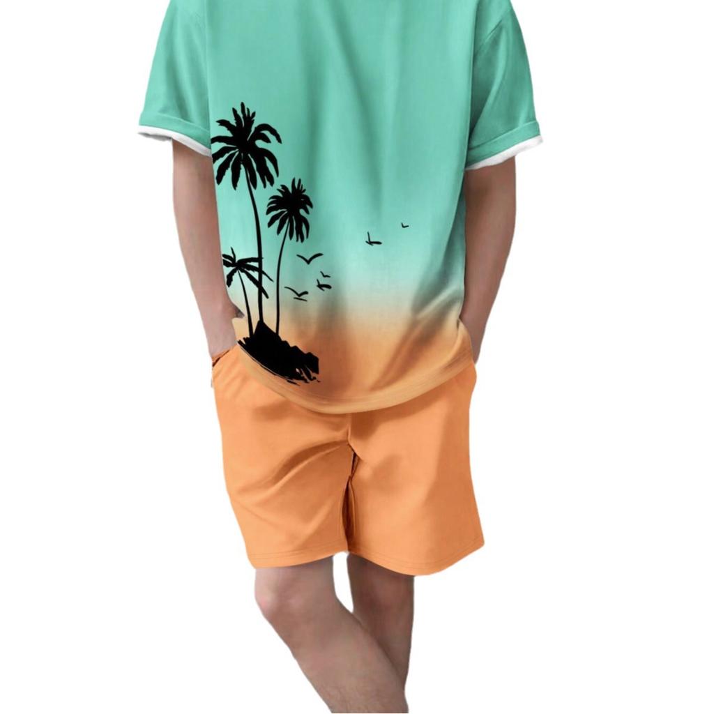 Men's Short-sleeved T-shirt Shorts Fashionable Breathable Beach Suit Casual Loose Unisex Sports Clothing