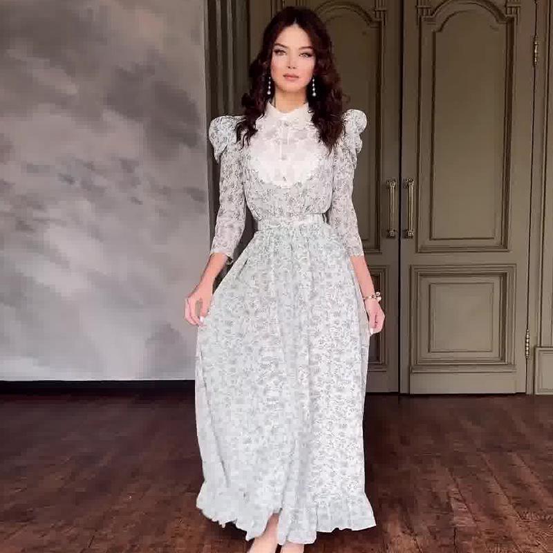 

Летнее женское длинное платье с пасторальным цветочным принтом для перерыва на чай Extra Small белый