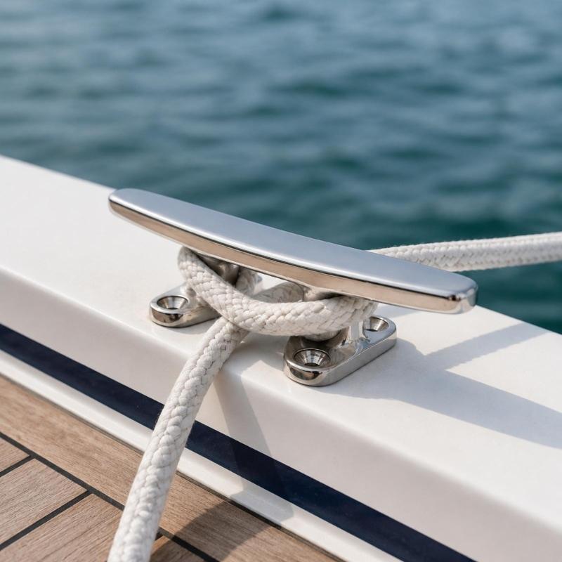 Boat Dock Cleat Hardware In Stainless Steel with Countersunk Bolt-Down Base for Rope Tie-Off & Mooring Lines