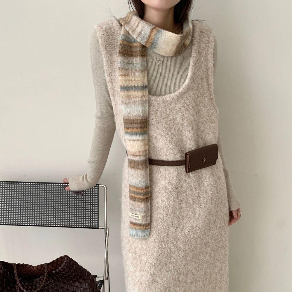 Thickened Rainbow Striped Scarf Korean Style Winter Shawl Cashmere Knitted Scarf  Autumn Winter