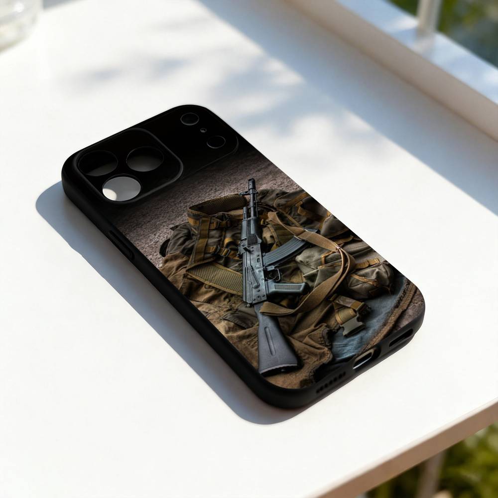 Gun AK47 Rifle M4A1 Cool Phone Case For iPhone 11,12,13,14,15,16,17,Pro,Max,Plus,E,SE4,Air,Mini Black Soft Cover