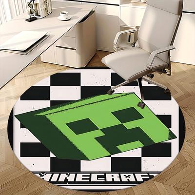 Minecraft Creeper Chair Mat Round Rug-Office Carpet, Machine Washable, Non-slip, Suitable for Living Rooms, Bedrooms