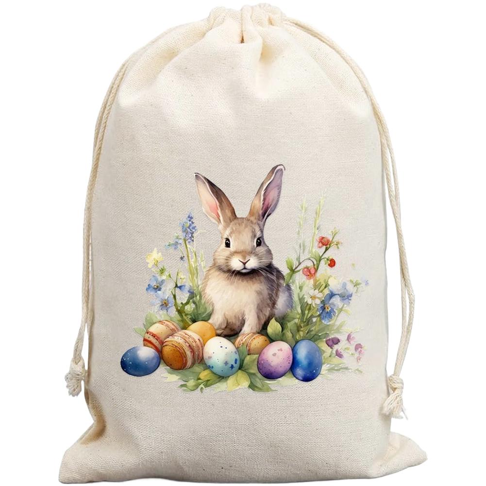 Party Favor Drawstring Bag Large Easter Bunny for Candy Egg and Toy Storage Linen Cotton 8 Pack Multiple Sizes for Events