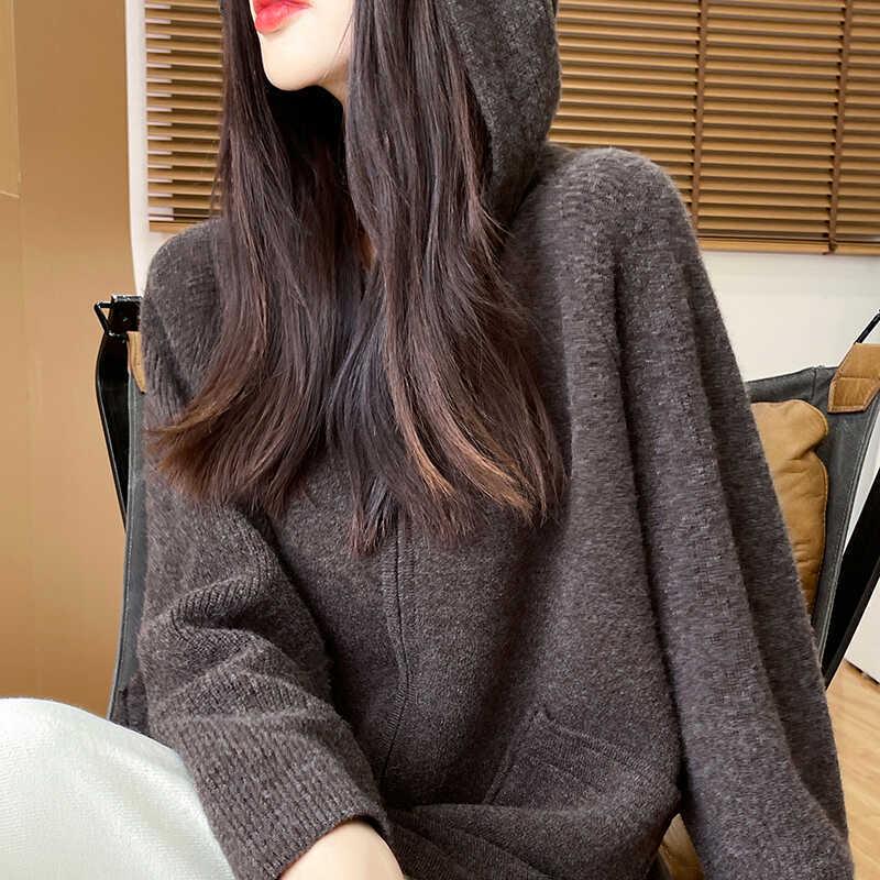 Women's Hooded Knit Cardigan 2024: Stylish Loose-Fit Zipper Sweater for Autumn-Winter