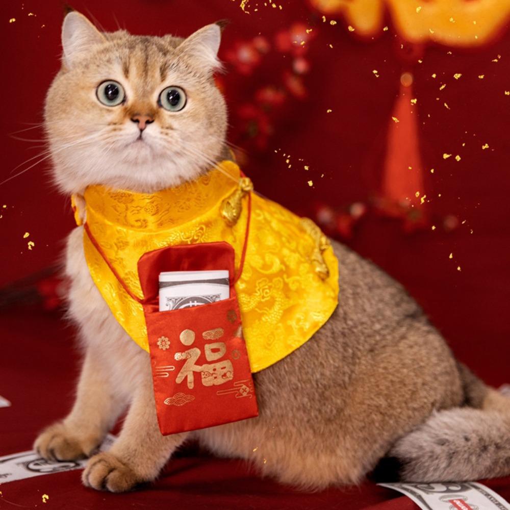 Tang Dynasty Dress Costume Pet Collar New Year Pet Dress Up Cat Vest Cat Cloak Pet Coat Cat Cape