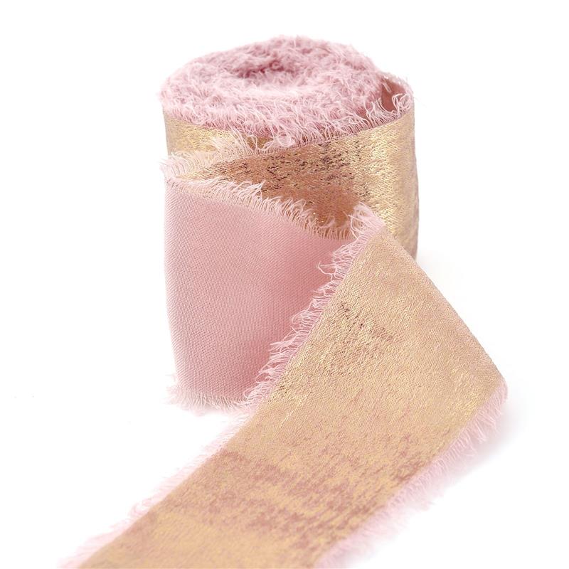 Handgefertigtes Ausgefranstes Kanten Goldenes Seidenband Stoffband Für Hochzeitseinladung Verpackung Sträuße Geburtstagsfeier Dekorationen Geschenke